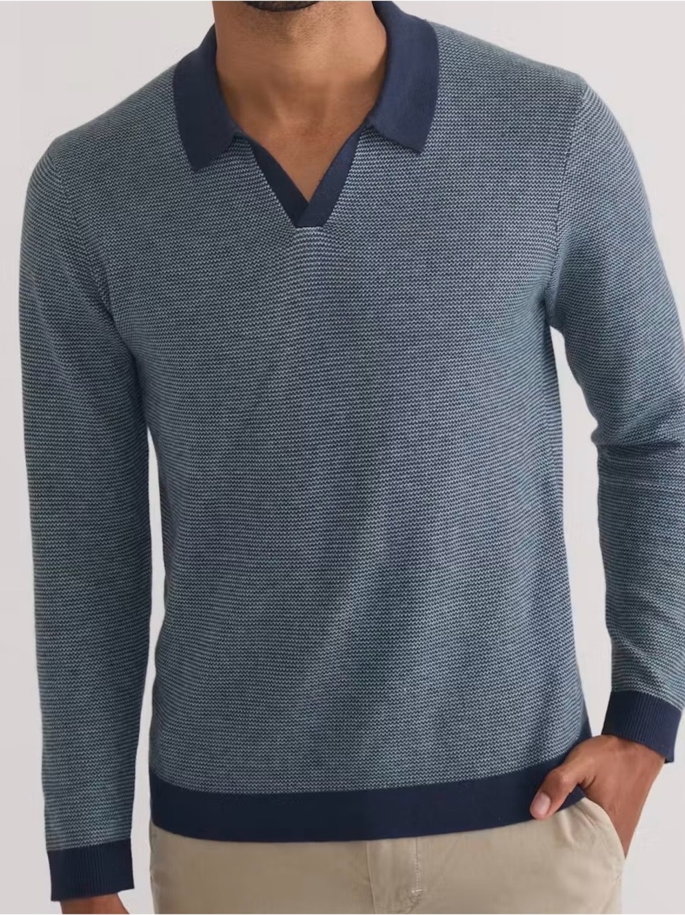 Marine Layer NWT Liam Sweater Polo Navy/Topaz Blue V-Neck Knit size XL